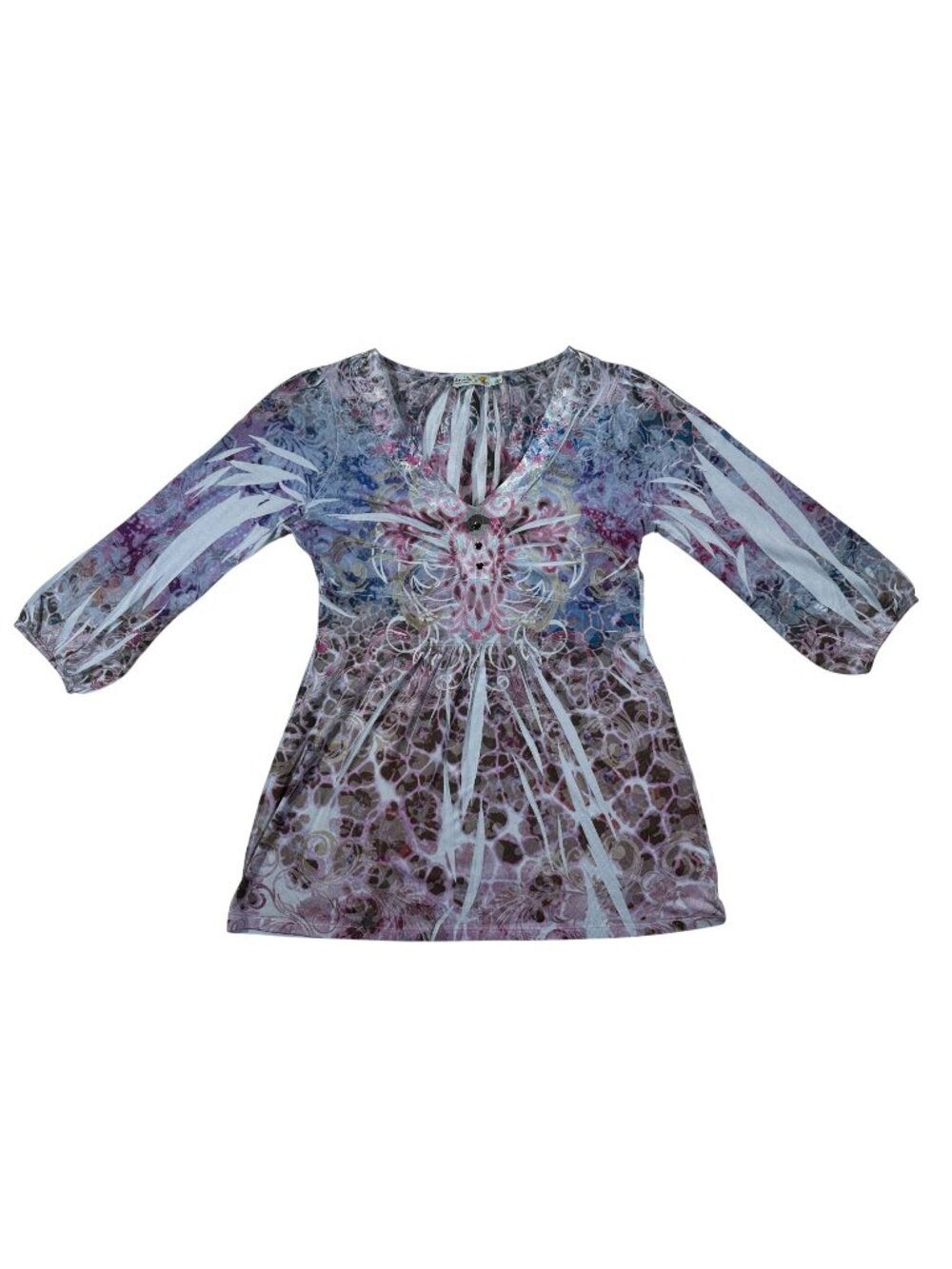 Unity World Wear Women’s Large Tunic Pullover Top 3/4 Sleeve Multicolor Boho